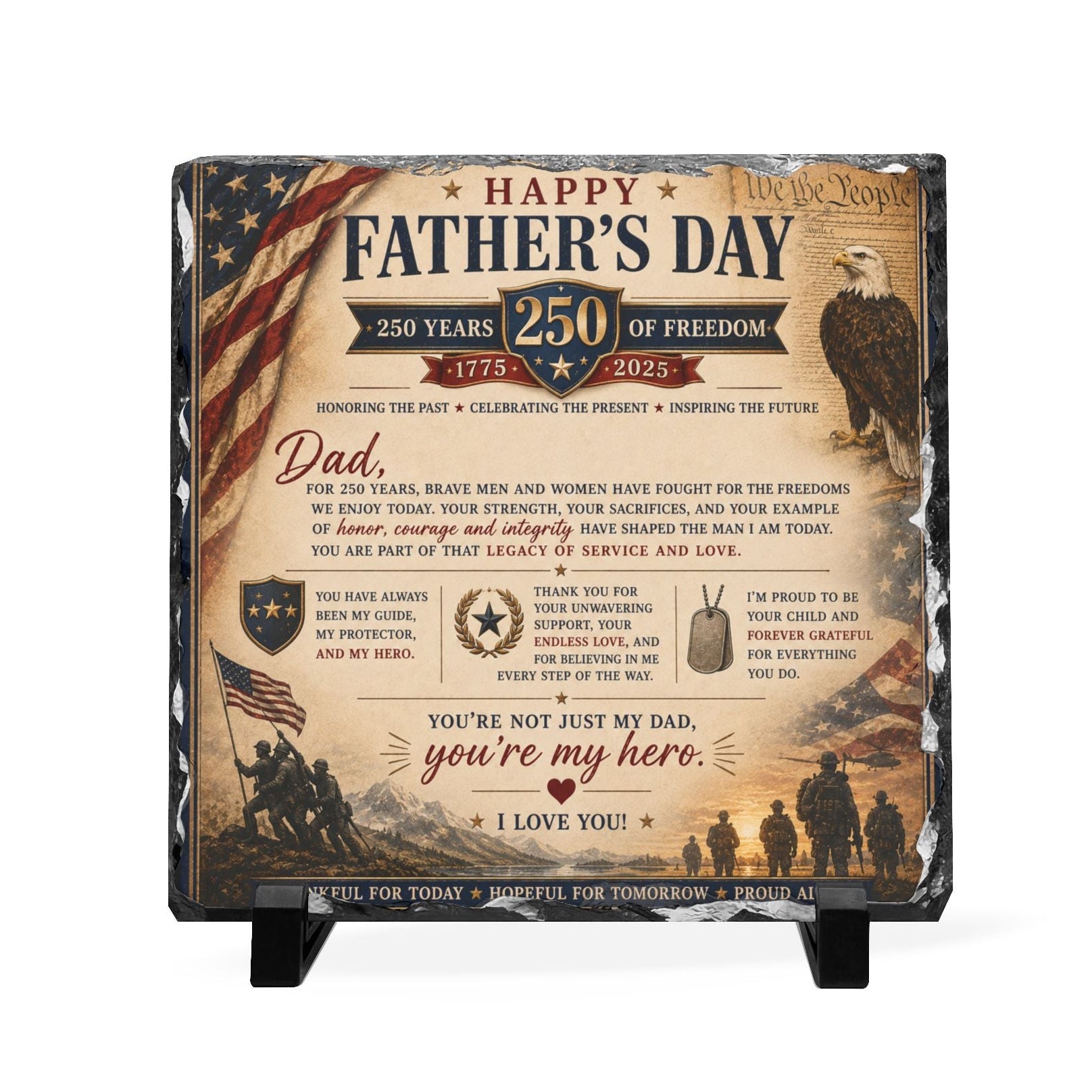 Father's Day Slate Desk Patriotic Plaque 'You're My Hero' Tribute