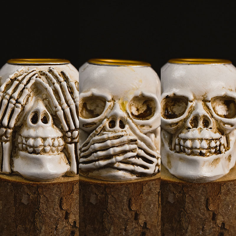 Vintage Halloween Skeleton no see no speak no hear candle holders