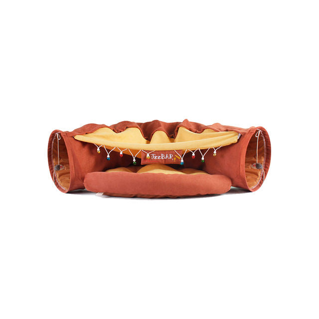 Give your cat a cozy and playful retreat with this Foldable Cat Tunnel &amp; Bed. Designed for both entertainment and comfort, it easily folds for convenient storage or travel. Perfect for cats who love to hide, pounce, or relax, this versatile tunnel doubles as a soft bed, creating a safe space your feline friend will adore.