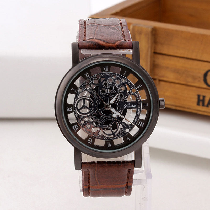Add a timeless touch of elegance to your wardrobe with this luxurious Quartz Skeleton Wristwatch With Leather Band. Crafted with exquisite attention to detail, this exquisite piece features a slim leather band and quartz skeleton detailing, showcasing a timeless style reminiscent of art deco fashion.