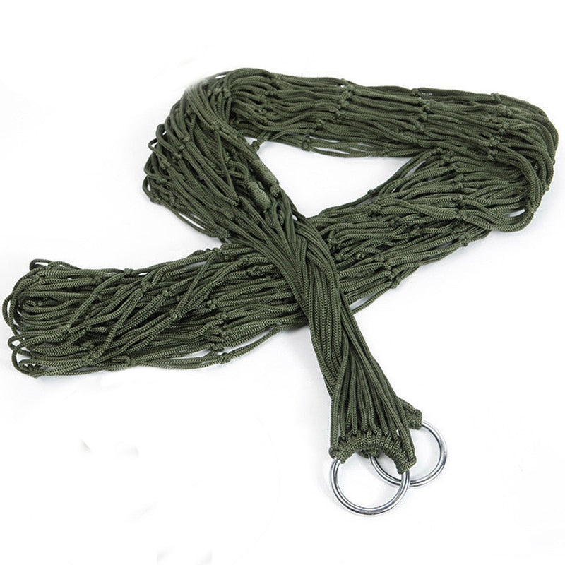 Engineered for comfort and durability, this single-person hammock features a breathable mesh nylon construction that promotes airflow and resists moisture absorption. The lightweight design makes it ideal for backpacking, camping, or backyard relaxation.