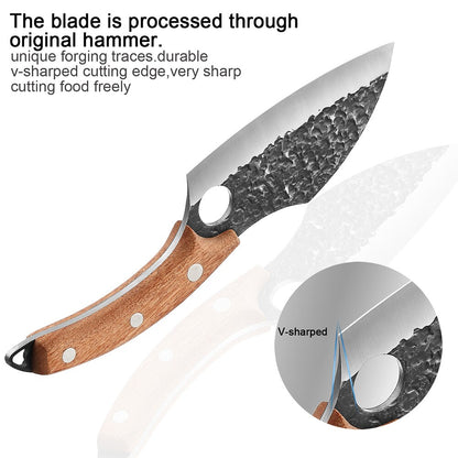 Forged from premium stainless steel, this handmade meat cleaver delivers professional-grade performance for both culinary and field applications. The robust blade geometry excels at breaking down large cuts of meat with minimal effort, while the balanced weight distribution ensures controlled, precise strikes.