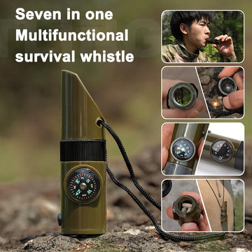 This 7-in-1 Survival Whistle is an essential accessory for any outdoor enthusiast. Featuring a thermometer, compass, flint, signal mirror, and other emergency supplies, this whistle is designed to give you the edge in any situation.