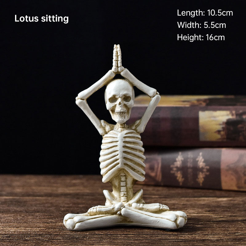 Vintage Halloween Skeleton Figurines Yoga Pose Resin Home Décor