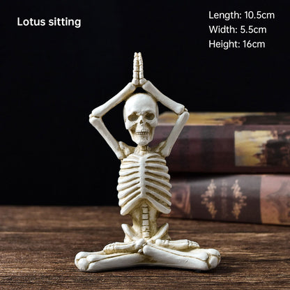 Vintage Halloween Skeleton Figurines Yoga Pose Resin Home Décor