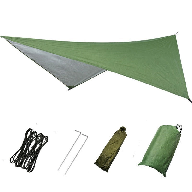 This waterproof multifunctional triangular sunshade canopy offers durable protection against sun and rain, making it ideal for outdoor events, camping, or backyard relaxation.