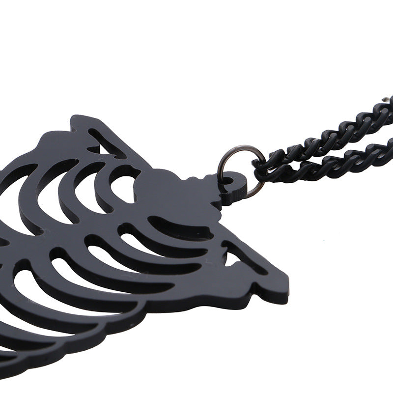 Stand out from the crowd this Halloween with this trendy black skeleton necklace! Its unique design and sleek look will make you the talk of the party. Dare to be bold and express your own style with this necklace!