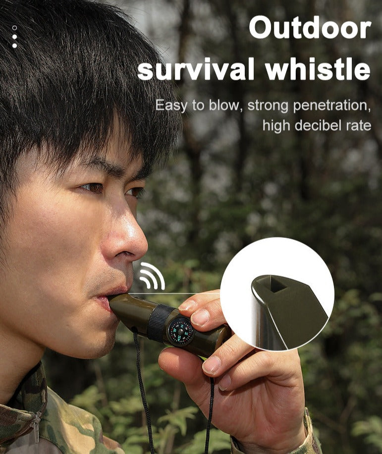 This 7-in-1 Survival Whistle is an essential accessory for any outdoor enthusiast. Featuring a thermometer, compass, flint, signal mirror, and other emergency supplies, this whistle is designed to give you the edge in any situation.