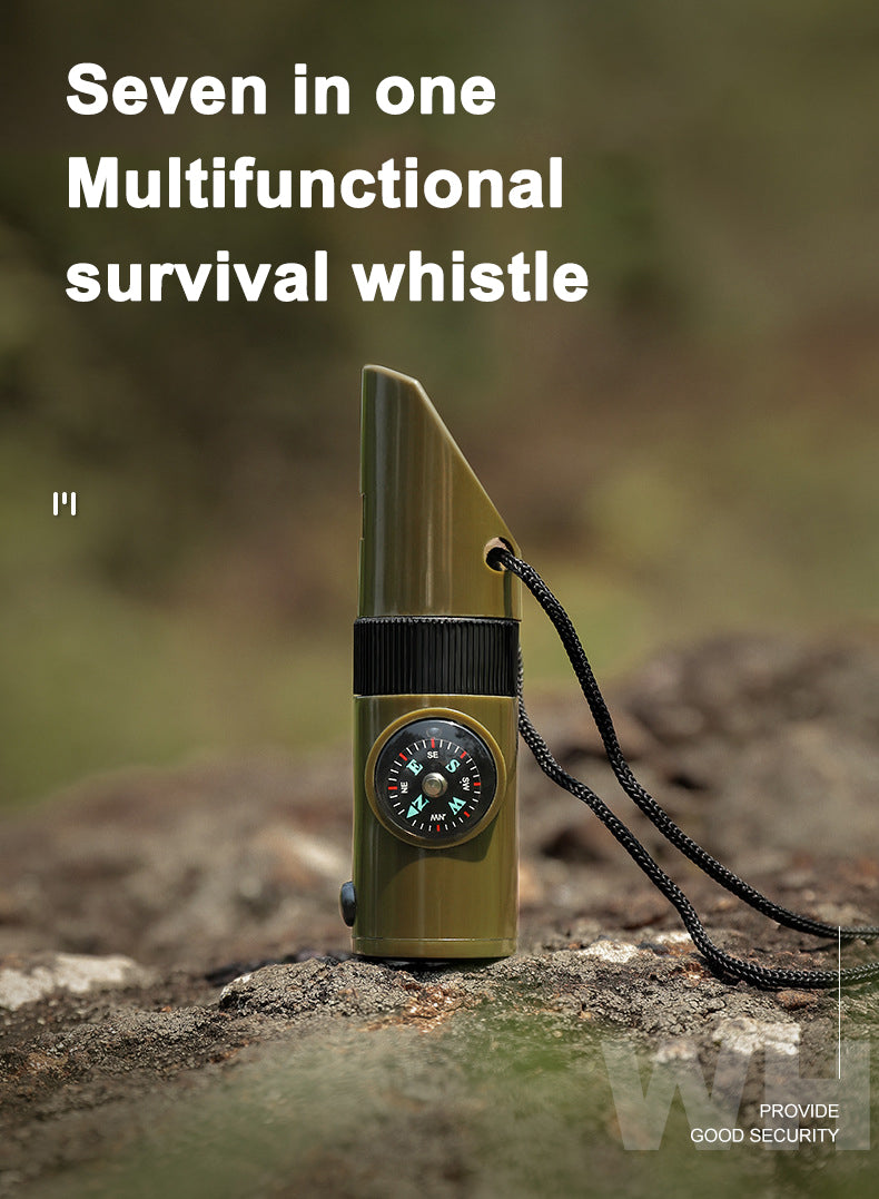 This 7-in-1 Survival Whistle is an essential accessory for any outdoor enthusiast. Featuring a thermometer, compass, flint, signal mirror, and other emergency supplies, this whistle is designed to give you the edge in any situation.