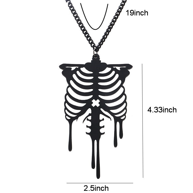Stand out from the crowd this Halloween with this trendy black skeleton necklace! Its unique design and sleek look will make you the talk of the party. Dare to be bold and express your own style with this necklace!