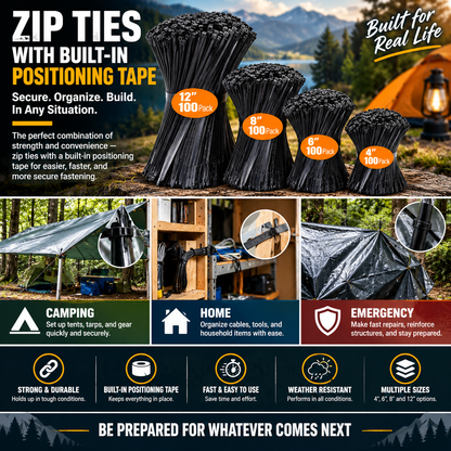 Heavy-Duty UV Resistant Black Zip Ties in Assorted Lengths