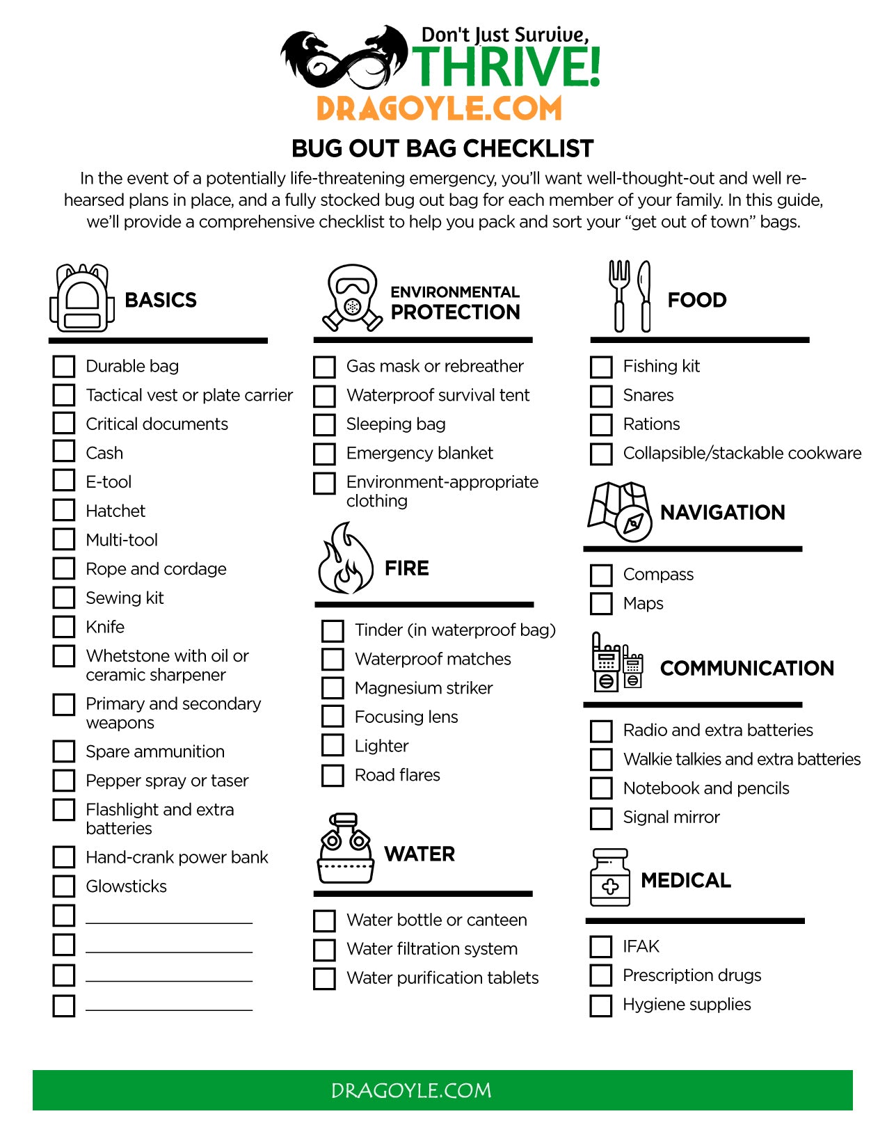 Bug Out Bag Check Off List