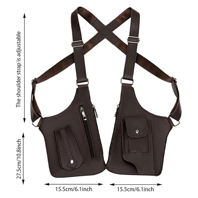 Double Strap Anti-Theft PU Leather Chest Bag