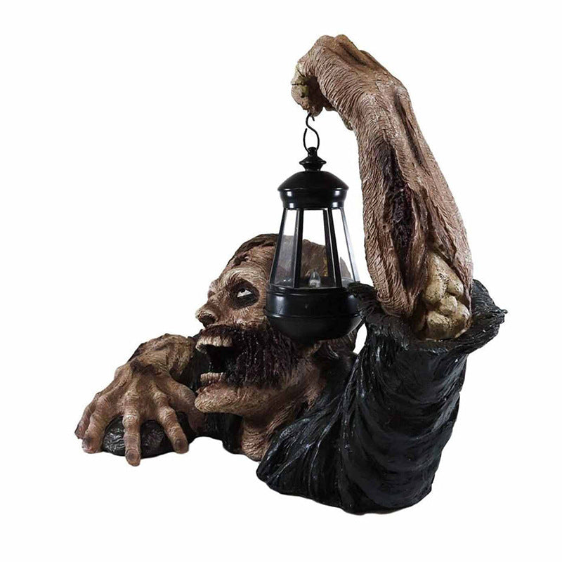 Halloween Zombie With Lantern Resin Yard Decoration