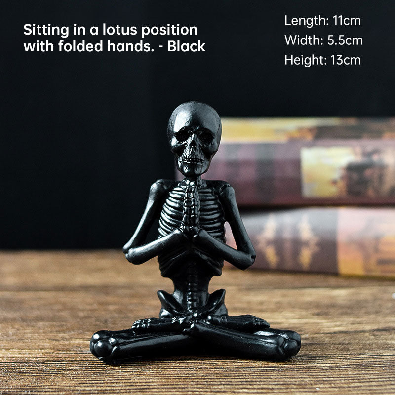Vintage Halloween Skeleton Figurines Yoga Pose Resin Home Décor