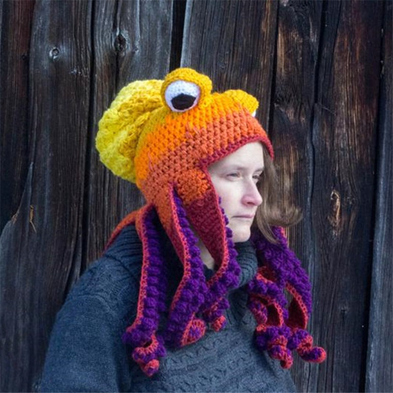 Funny Halloween Warm Wool Crochet Octopus Party Hat