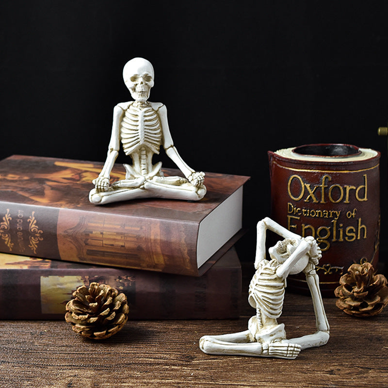 Vintage Halloween Skeleton Figurines Yoga Pose Resin Home Décor
