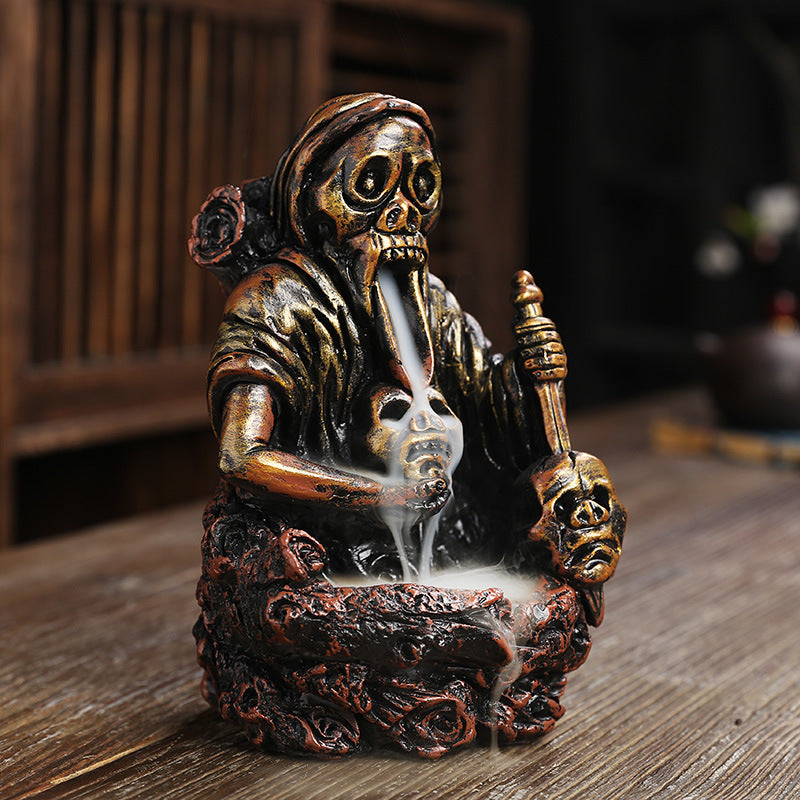 Nordic Skull Ghost Halloween Resin Backflow Agarwood Incense Burner
