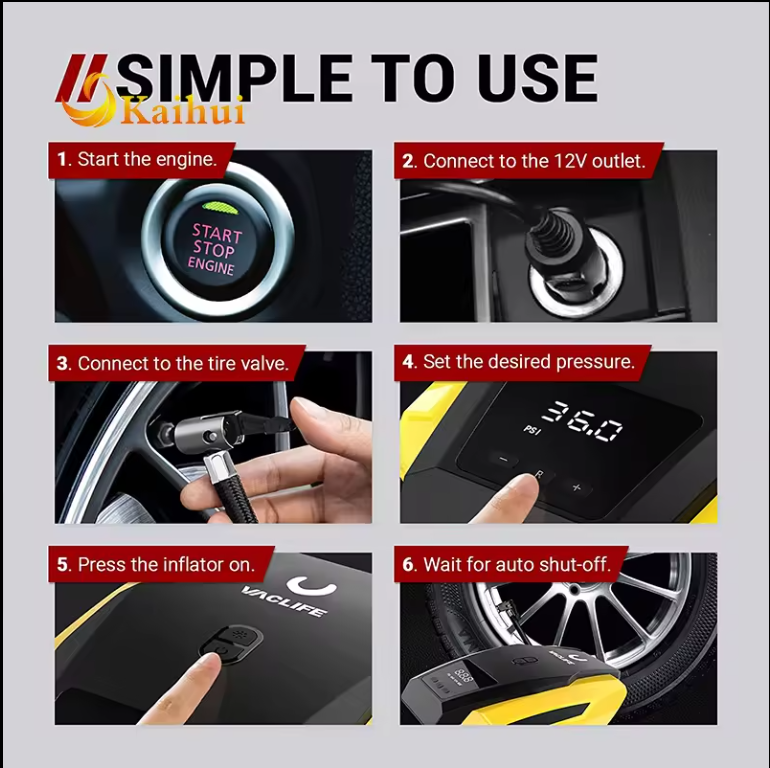 This portable tire inflator air compressor pump is the perfect solution for keeping your tires at the optimal pressure. Its compact design allows for easy storage and transport, while its powerful motor can inflate a tire in seconds. With reliable and efficient performance, this pump makes maintaining your tires a breeze.