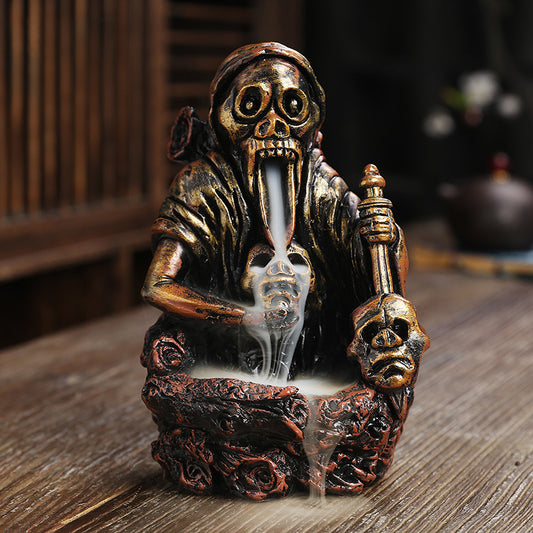 Nordic Skull Ghost Halloween Resin Backflow Agarwood Incense Burner
