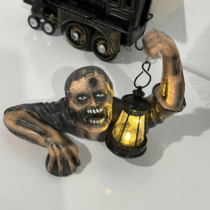 Halloween Zombie With Lantern Resin Yard Decoration