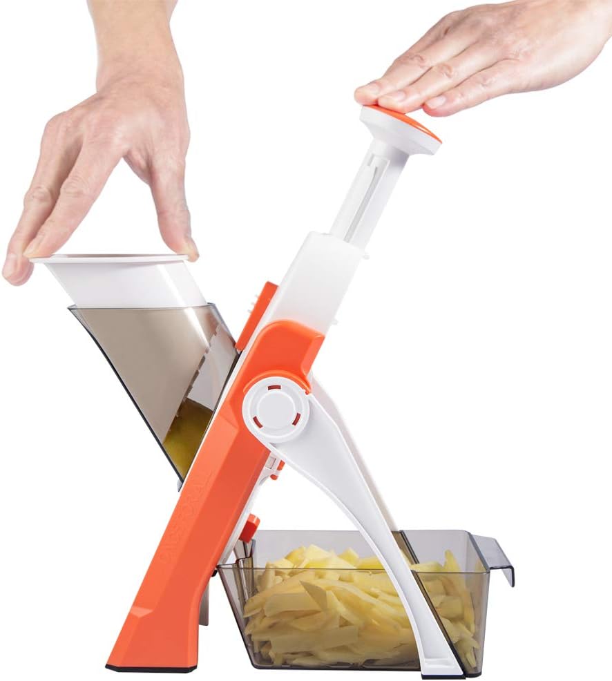 Effortlessly slice, dice, and julienne with our versatile Mandoline Slicer and Vegetable Cutter. With its sharp blades and adjustable settings, this tool makes meal prep a breeze. Save time and upgrade your cooking skills with this essential kitchen gadget.