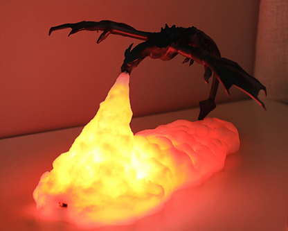 Bring fiery imagination to life with this 3D Printed Fire-breathing Dragon Lamp! Warm LED lights illuminate its intricate dragon design that breathes a realistic flame. Perfect for any fan of fantasy, this lamp provides a captivating light show that makes for a truly magical experience!