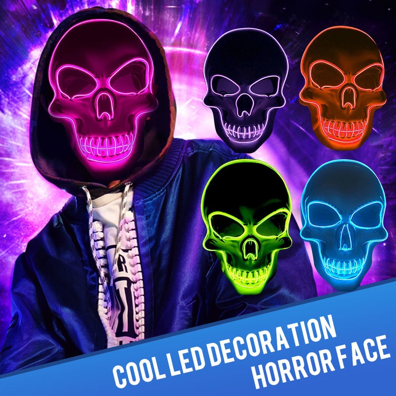 Bring your Halloween costume to the next level with our LED Glowing Skeleton Mask! Light up your spooky look with the eerie glow of this mask and make your costume unforgettable.