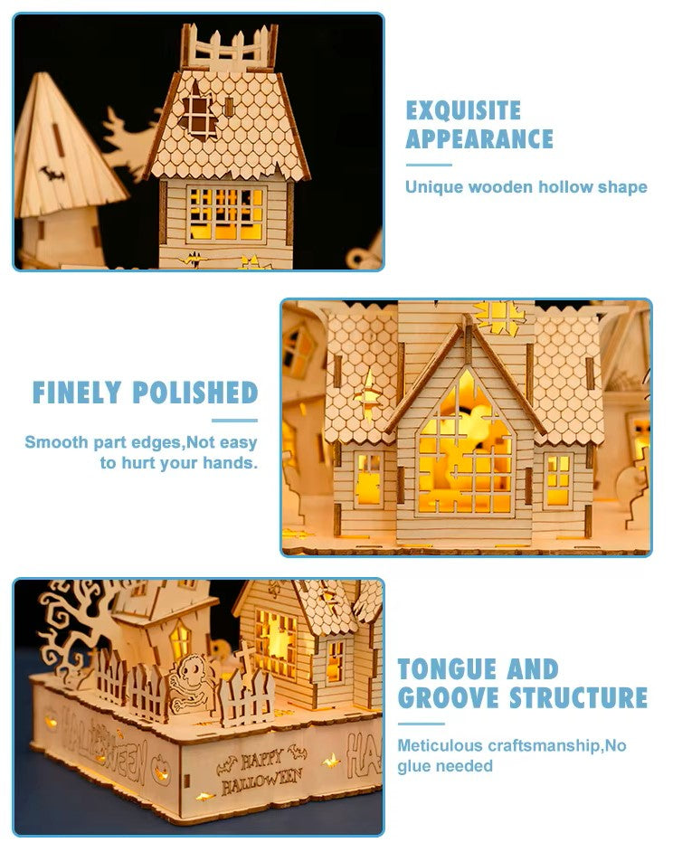 DIY Halloween LED Lighted 3D Wooden Jigsaw Puzzle