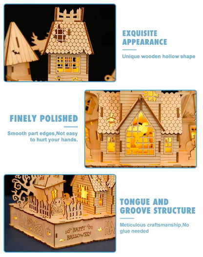 DIY Halloween LED Lighted 3D Wooden Jigsaw Puzzle