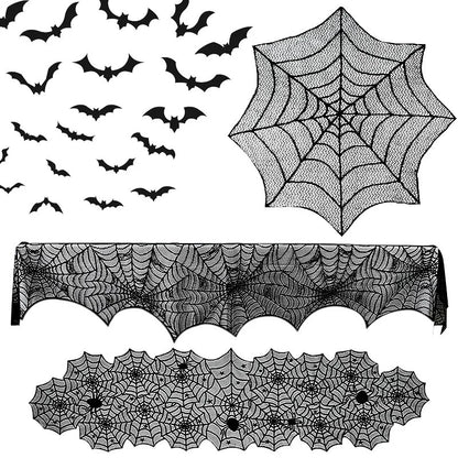 Show your spooky style with this mysterious Black Lace Spider Web Tablecloth. Its intricate black lace web pattern will bring a unique touch of sophistication to your Halloween decor and is perfect for creating an eerie atmosphere! Unleash your inner boldness and challenge your guests with the unexpected.