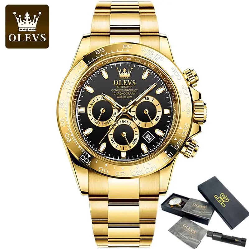 45832854274280 Transform your style with OLEVS Gold Luminous Stainless Steel Watches. Radiate confidence with its elegant, gold design and always stay on time with its luminous hands. Made with durable stainless steel, this watch is an investment in both style and function. Elevate your wardrobe with OLEVS.