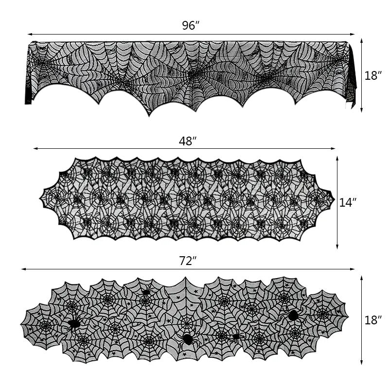 Show your spooky style with this mysterious Black Lace Spider Web Tablecloth. Its intricate black lace web pattern will bring a unique touch of sophistication to your Halloween decor and is perfect for creating an eerie atmosphere! Unleash your inner boldness and challenge your guests with the unexpected.