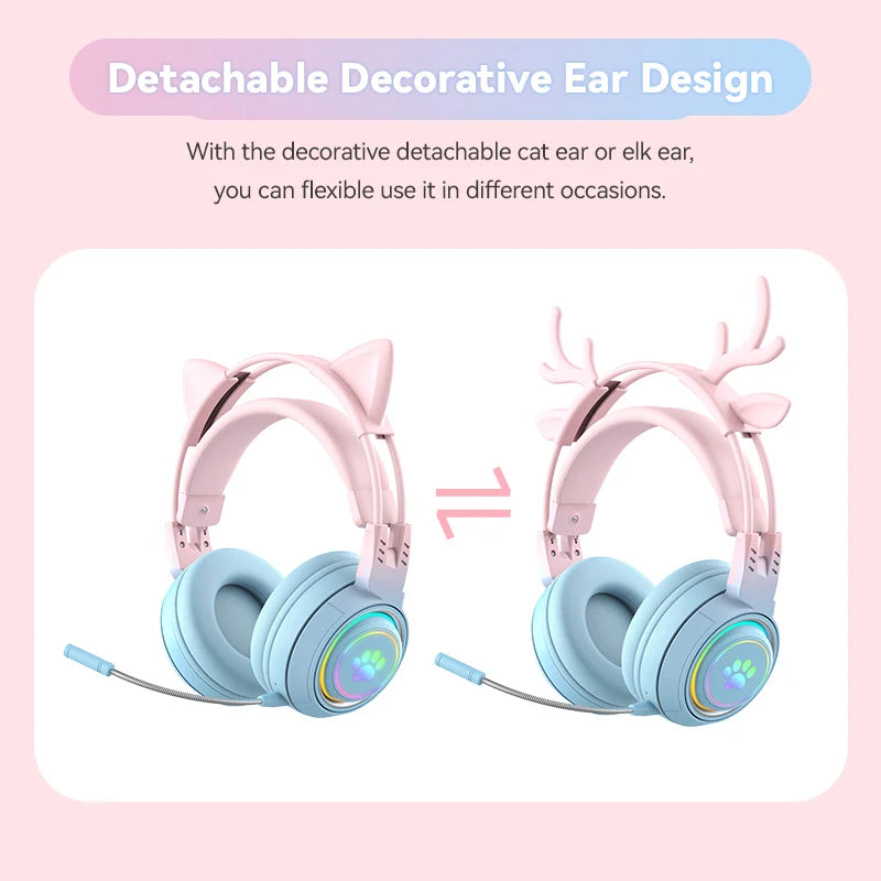 Enhance your audio experience with these Cute Antlers/Cat Ear Wireless Bluetooth Headphones. Stay connected without the hassle of wires and enjoy a playful design with antlers or cat ears to make a statement. 