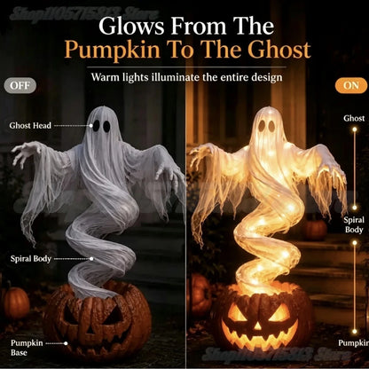 LED Lighted Swirling Ghost Pumpkin Halloween Decoration