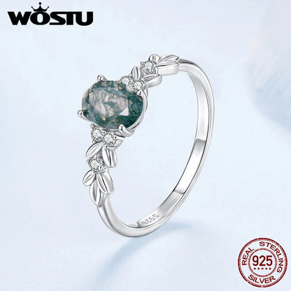 Natural Moss Agate 925 Sterling Silver Ring