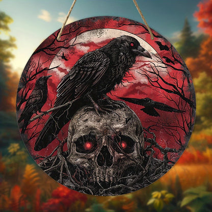 Embrace the eerie with our Halloween Gothic Crow &amp; Skull Decorative Plaque. Summon the daring and fearless side of you and adorn your walls with this chilling décor. This edgy plaque adds just the right amount of spookiness to any room. 