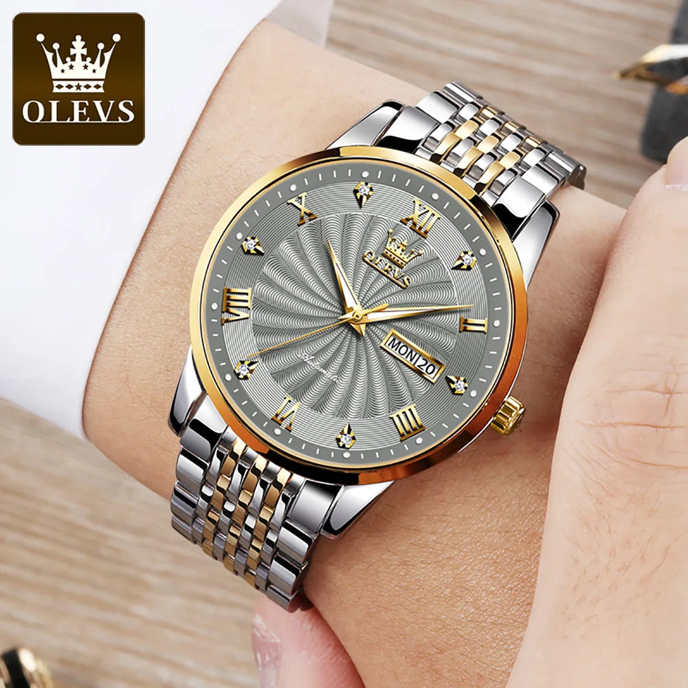 Experience the ultimate in luxury and style with the OLEVS Stainless Steel Watch for Men. Made from high-quality stainless steel, this watch boasts a sleek and modern design that will elevate any outfit. With its precise timekeeping and durable construction, this watch is sure to be a valuable addition to your collection.