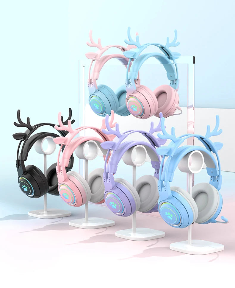 Enhance your audio experience with these Cute Antlers/Cat Ear Wireless Bluetooth Headphones. Stay connected without the hassle of wires and enjoy a playful design with antlers or cat ears to make a statement. 