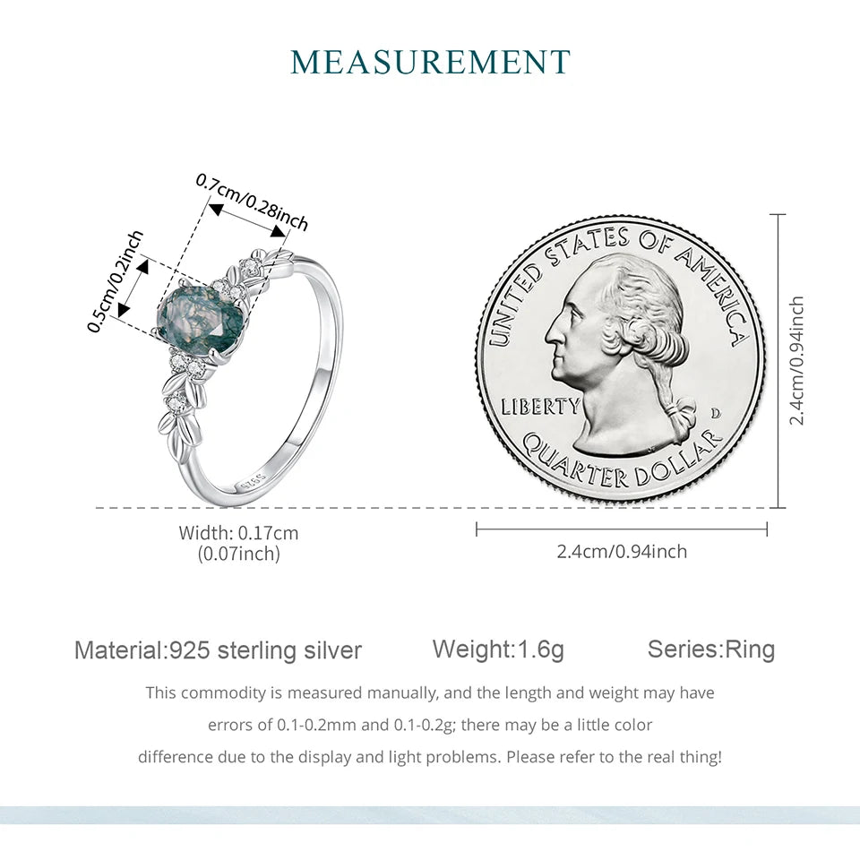 Natural Moss Agate 925 Sterling Silver Ring