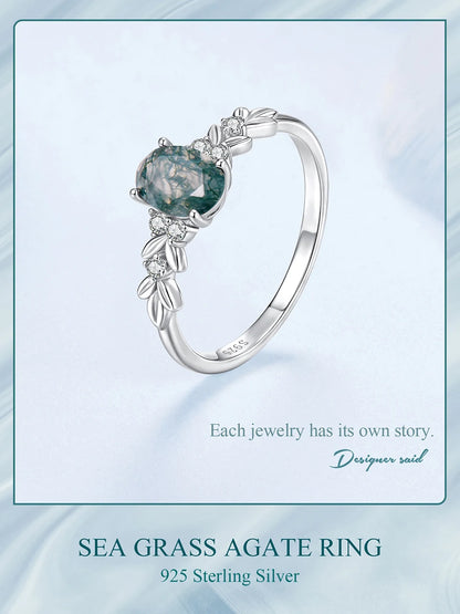 Natural Moss Agate 925 Sterling Silver Ring