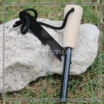 Start fires quickly and easily anywhere with this Magnesium Fire Starting Flint and Wood Handle. Perfect for your bug-out bag or emergency kit, it helps you light fires in wet or windy conditions. With a firm and comfortable grip, you can rest assured that you're prepared for whatever the outdoors throws your way.