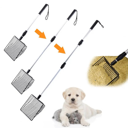 Make cat litter maintenance a breeze with our Adjustable Long Handle Metal Cat Litter Scoop! Its long handle allows for easy reach, keeping the dust away from you and its metal construction ensures durability. Say goodbye to back strain and hello to effortless cleaning! Keep your furry friend's litter box clean and fresh with our metal scoop.