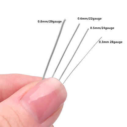 Four different gauge needles held by a hand with labeled gauges on a white background.