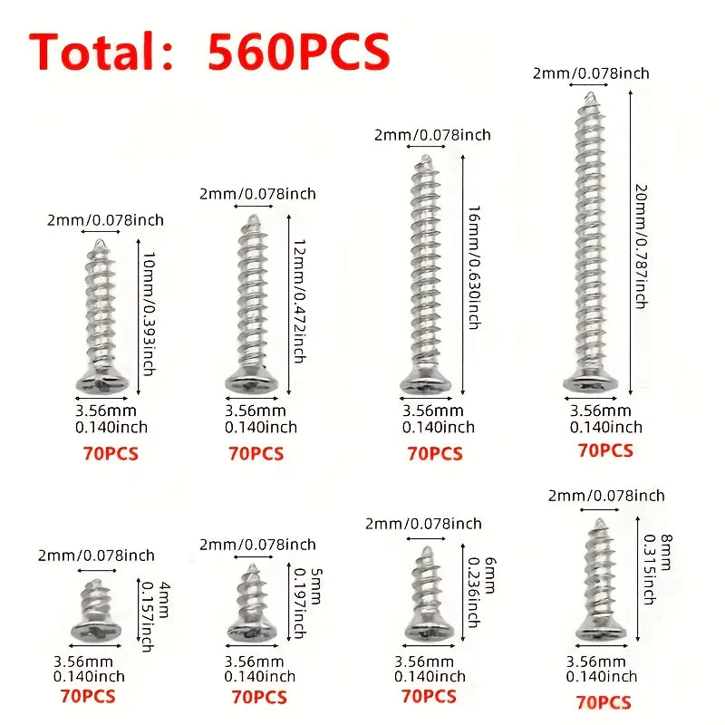 Set of screws with dimensions and quantity labels on a white background