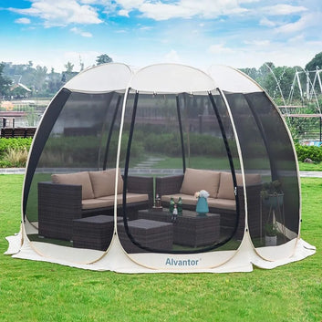 Enjoy the outdoors with this must-have hexagon screen canopy. Perfect for camping, picnics, backyards, and parties, it provides a sturdy and comfortable outdoor space to enjoy with friends and family. 