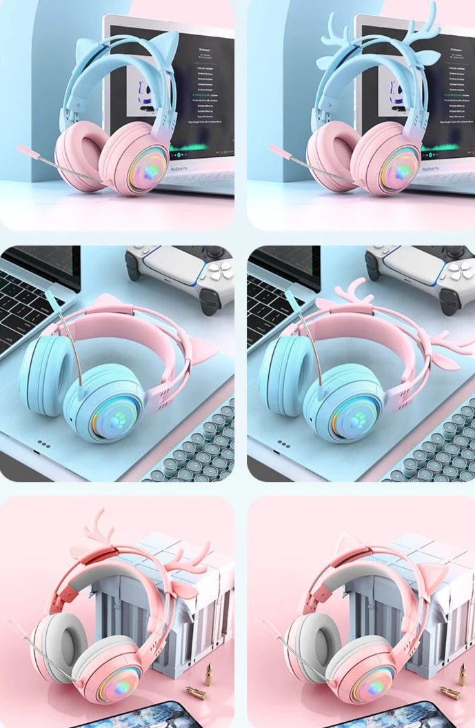 Enhance your audio experience with these Cute Antlers/Cat Ear Wireless Bluetooth Headphones. Stay connected without the hassle of wires and enjoy a playful design with antlers or cat ears to make a statement. 