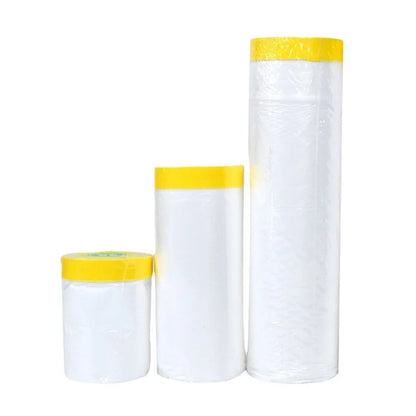 Three cylindrical containers with yellow lids on a white background