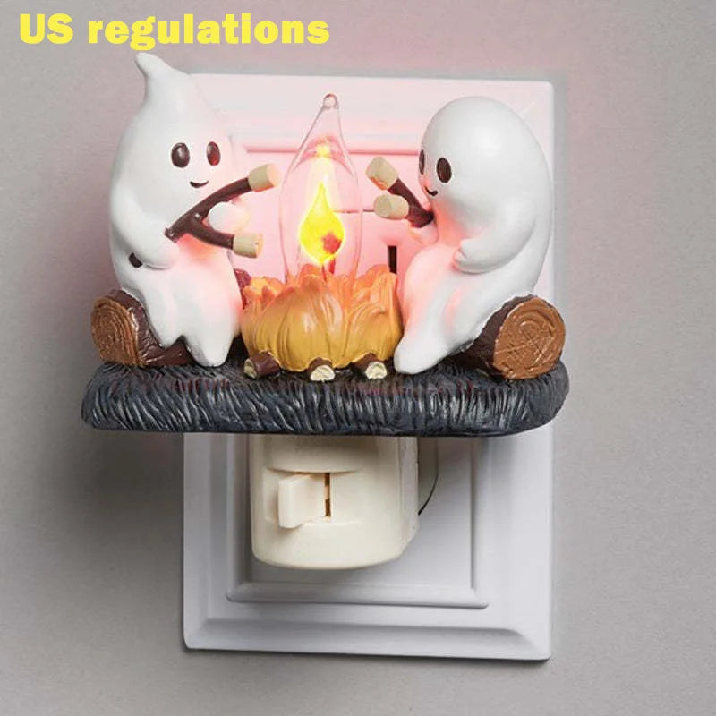 46707510247656 lluminate your home with the eerie but charming Ghost Flickering Campfire Night Light. With its flickering light and ghostly design, this night light creates a spooky yet cozy atmosphere.