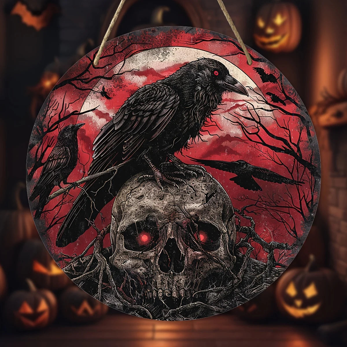 Embrace the eerie with our Halloween Gothic Crow &amp; Skull Decorative Plaque. Summon the daring and fearless side of you and adorn your walls with this chilling décor. This edgy plaque adds just the right amount of spookiness to any room. 